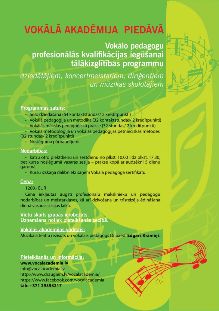 Vocal Academia VOKĀLO PEDAGOGU PROFESIONĀLĀS KVALIFIKĀCIJAS TĀLĀKIZGLĪTĪBAS PROGRAMMA